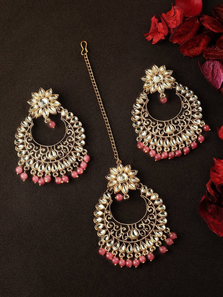 Rubans Women Gold-Plated & Pink Kundan Meenakari Jewellery Set Jewelry Sets