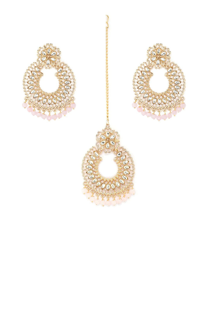 Rubans Women Gold-Plated White & Pink Kundan-Studded Beaded Handcrafted Jewellery Set Jewelry Sets