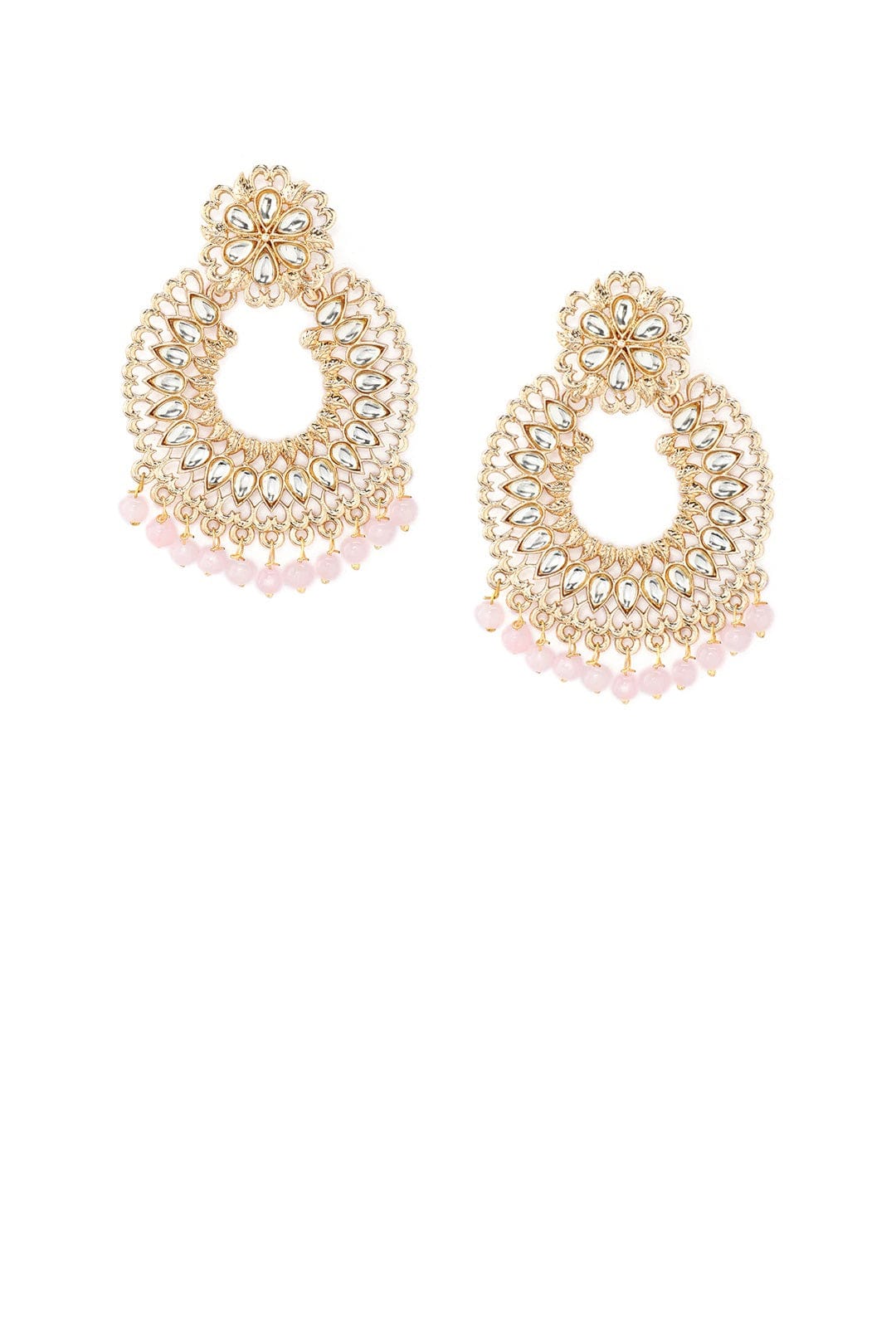 Rubans Women Gold-Plated White & Pink Kundan-Studded Beaded Handcrafted Jewellery Set Jewelry Sets