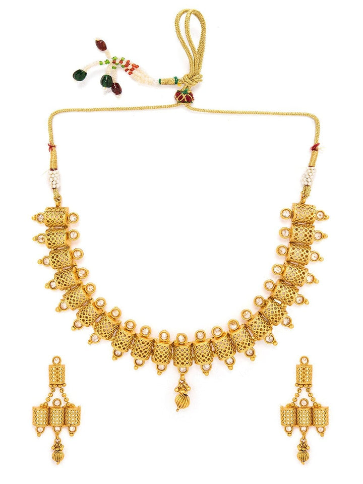 Rubans Women Gold-Plated & White Stone Embellished Handcrafted Filigree Jewellery Set Necklace Set