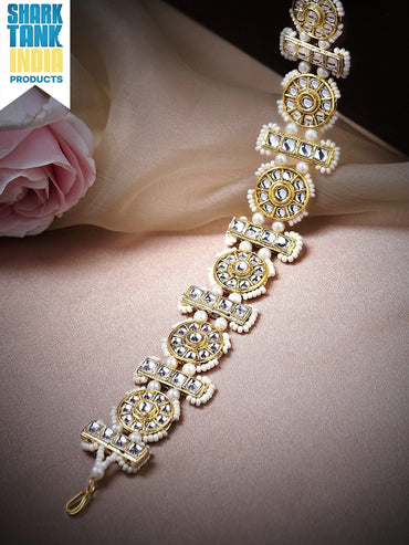 Rubans Women Gold-Plated White Stone Studded  Beaded Matha Patti HEAD JEWELLERY