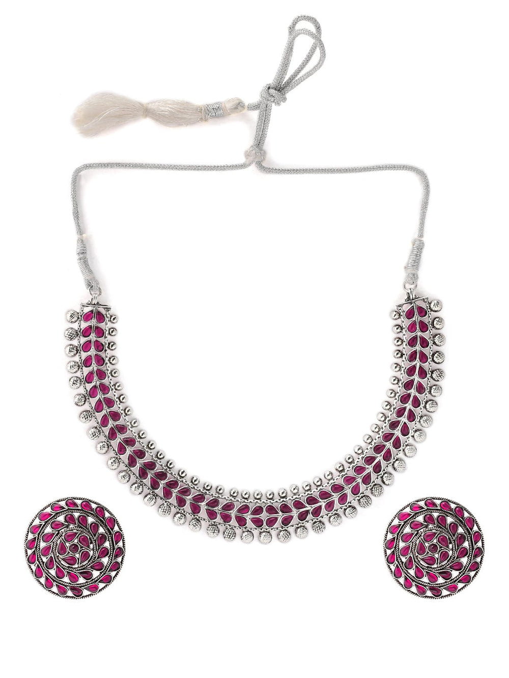 Rubans Women Silver-Plated  Purple Stone-Studded Handcrafted Jewellery Set Necklace Set