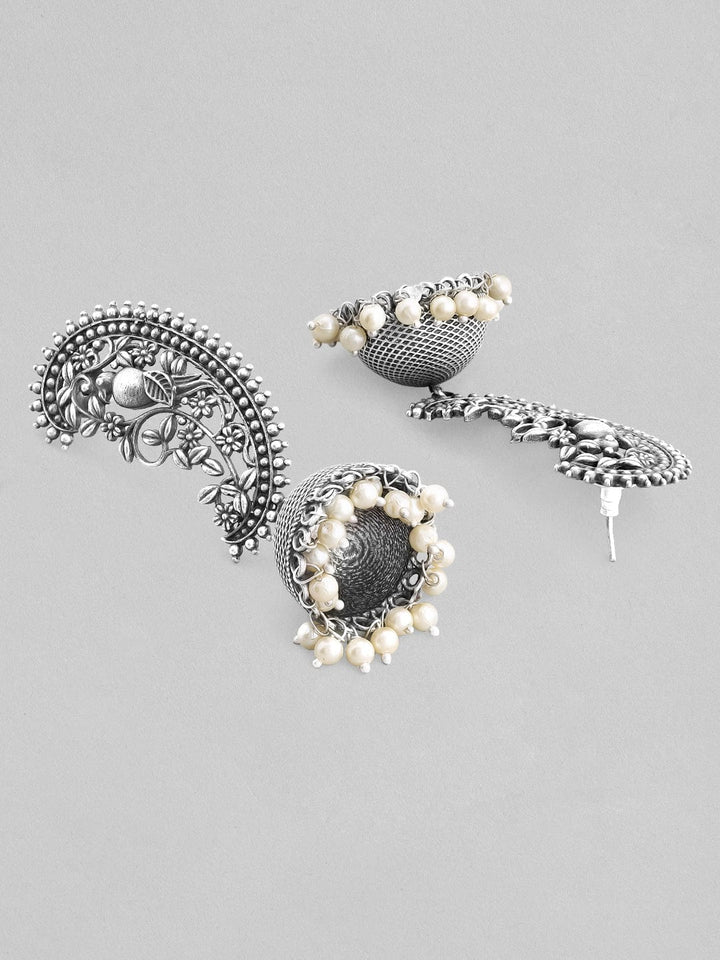 Rubans Women Silver-Toned Dome Shaped Jhumkas Earrings Earrings