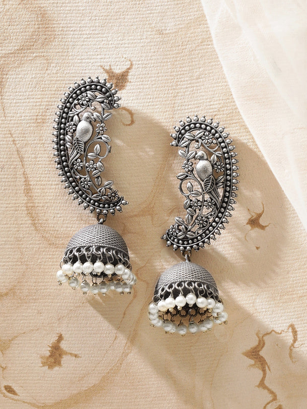 Rubans Women Silver-Toned Dome Shaped Jhumkas Earrings Earrings