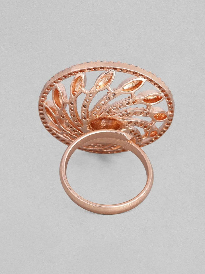 Rubans Zircon Studded Handcrafted Rose Gold Plated Statement Ring Rings