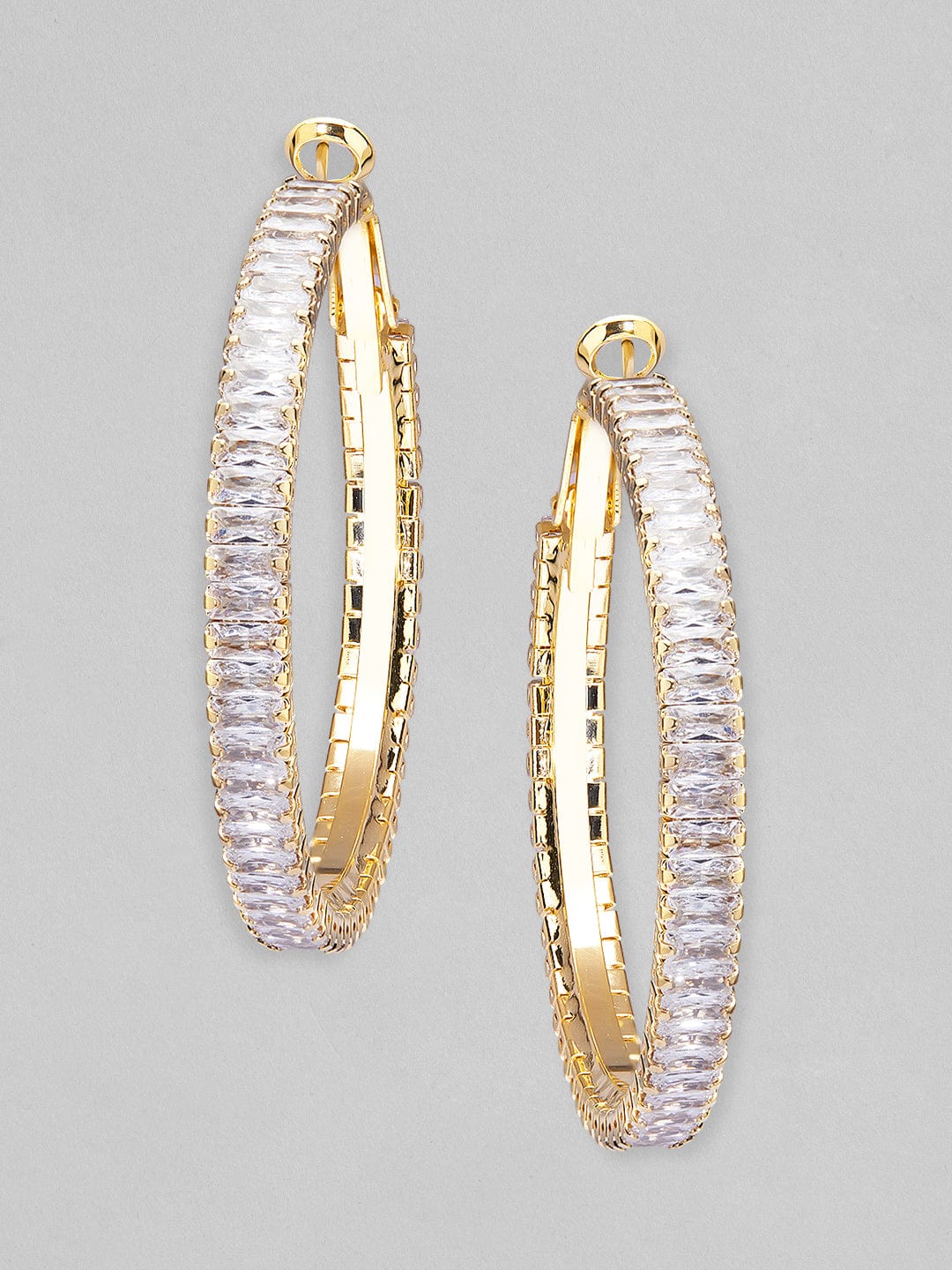 Tokyo Talkies gold Plated Long hoop Earrings Studded With American Diamonds. Earrings
