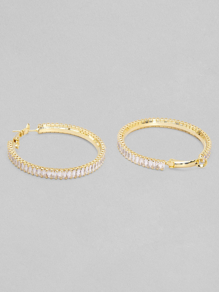 Tokyo Talkies gold Plated Long hoop Earrings Studded With American Diamonds. Earrings