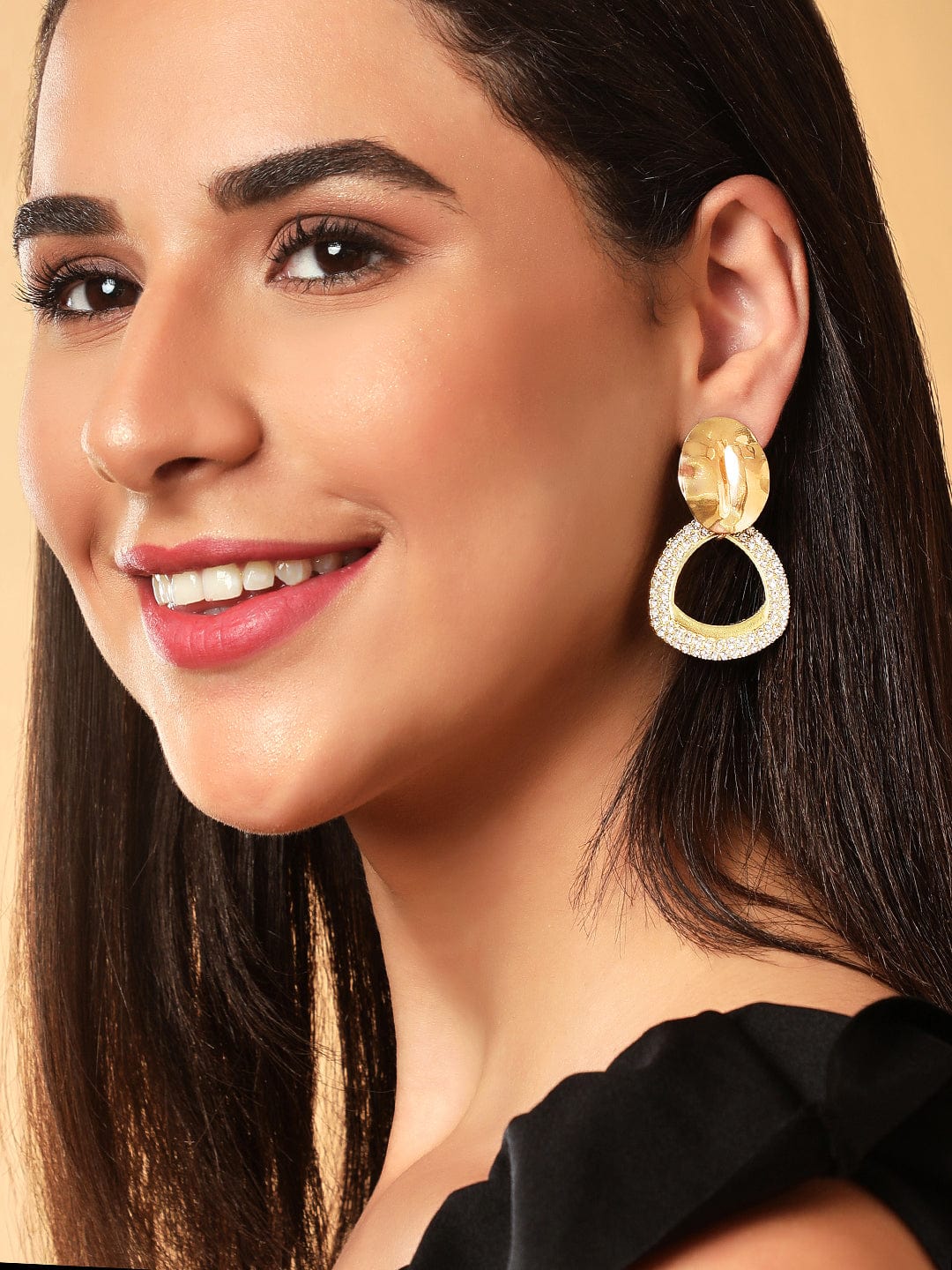 Tokyo Talkies x Rubans Gold Plated AD Contemporary Drop Earrings Earrings