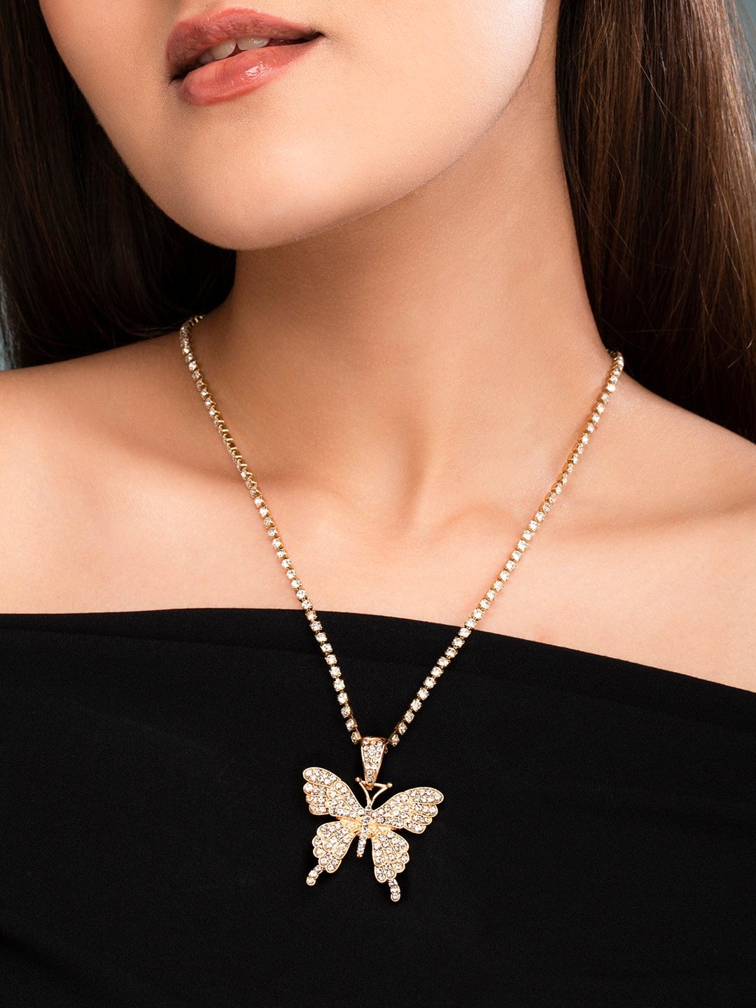 Tokyo Talkies X Rubans Gold Plated Butterfly Pendent Party Wear Necklace Chain & Necklaces