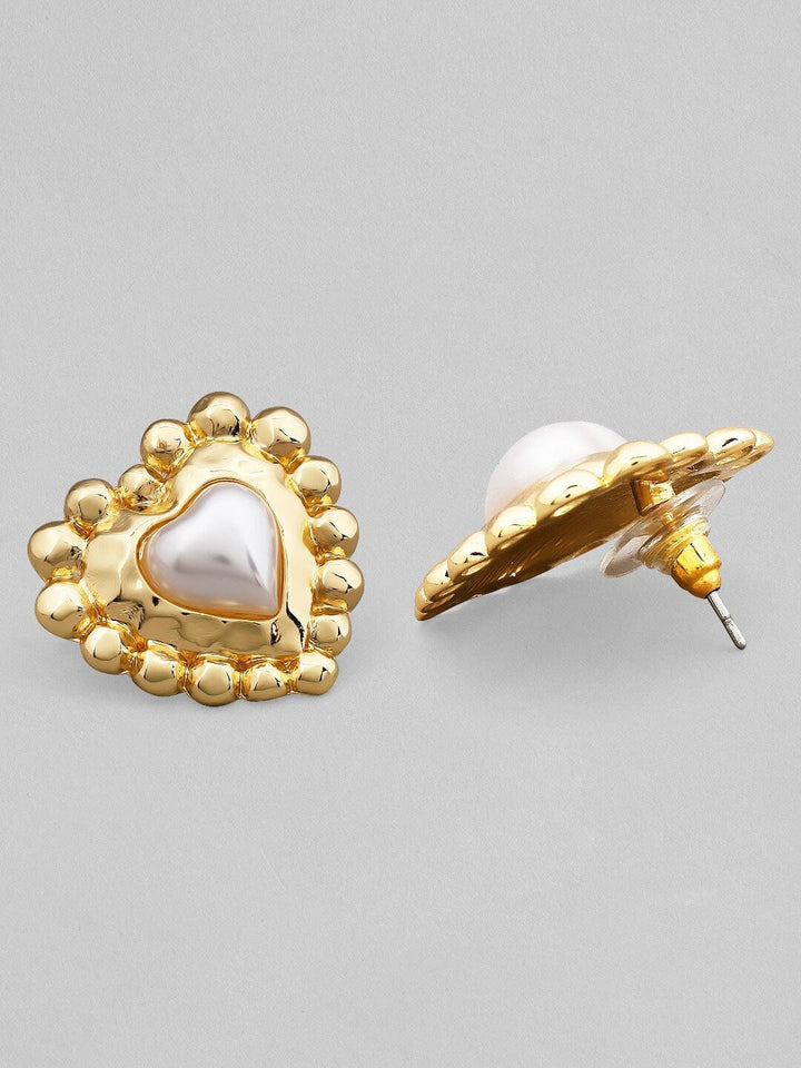 Tokyo Talkies X Rubans Gold Plated Handcrafted Pearl Embellished Heart Shape Stud Earrings Earrings