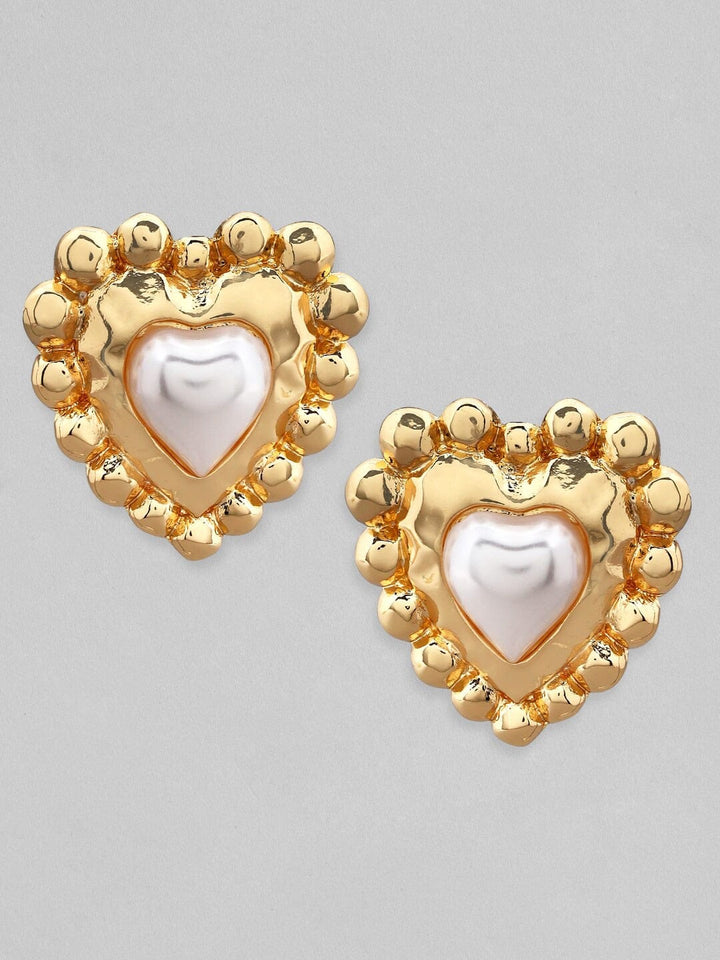 Tokyo Talkies X Rubans Gold Plated Handcrafted Pearl Embellished Heart Shape Stud Earrings Earrings