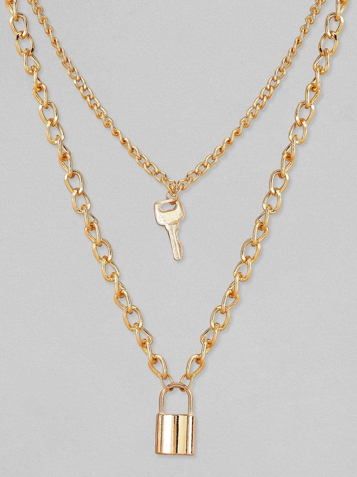 Tokyo Talkies X rubans Gold Plated Layered Key & Locket Pendent. Chain & Necklaces