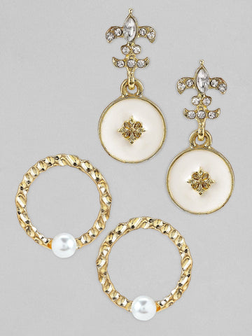 Rubans Gold Toned Handcrafted Set of 2 Earrings Earrings