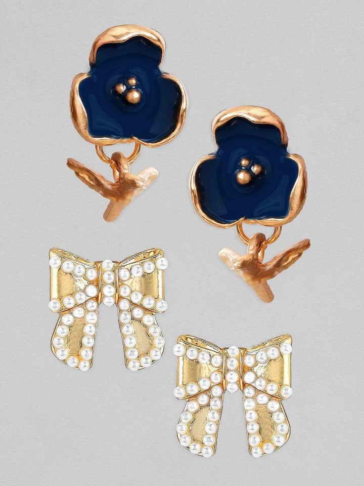 Tokyo Talkies X rubans Set of 2 Gold Plated Bow & Floral Shaped Earrings. Earrings