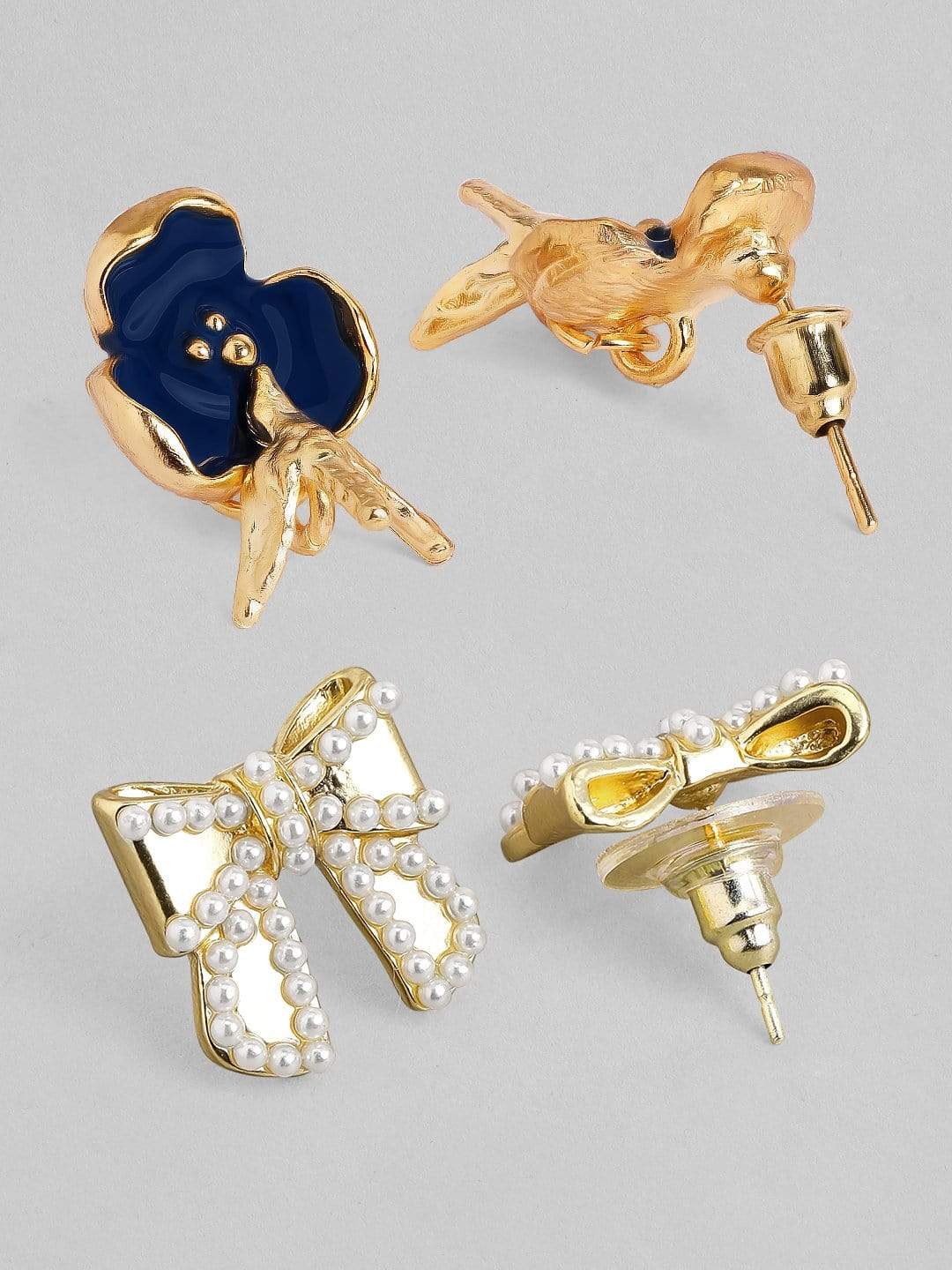 Tokyo Talkies X rubans Set of 2 Gold Plated Bow & Floral Shaped Earrings. Earrings