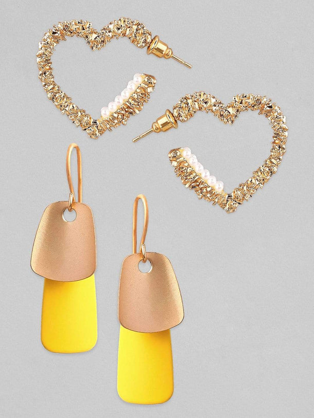 rubans Set of 2 Gold Plated Heart Shaped & Drop Earrings. Earrings