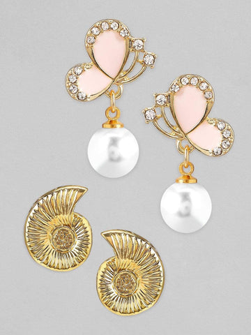 rubans Set of 2 Gold Plated Pearl Hanging Earrings.
