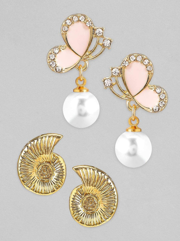 rubans Set of 2 Gold Plated Pearl Hanging Earrings.