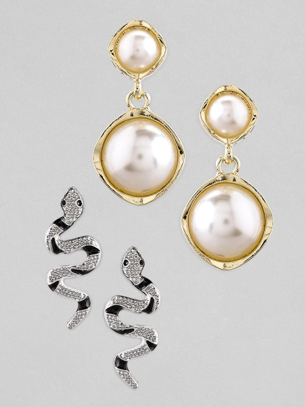 Rubans Set of 2 Gold & Silver Plated Drop Earrings Earrings