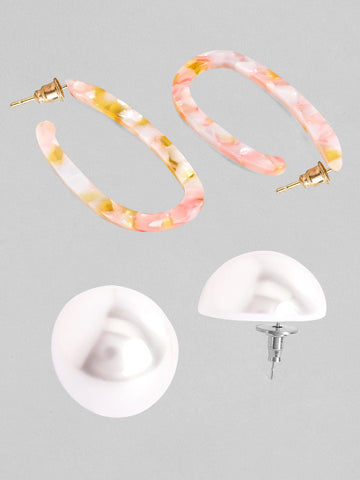 Rubans Set of 2 Pearl & Multicolour Hoop Earrings. Earrings