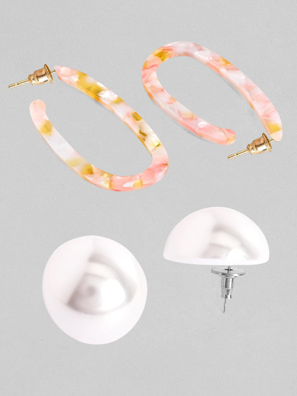 Rubans Set of 2 Pearl & Multicolour Hoop Earrings. Earrings