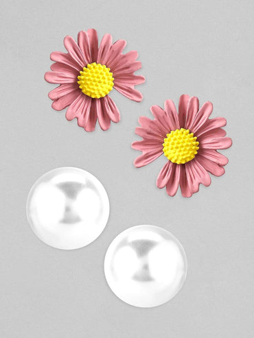 rubans Set of 2 Pearl Studded & Floral Shaped Earrings. Earrings
