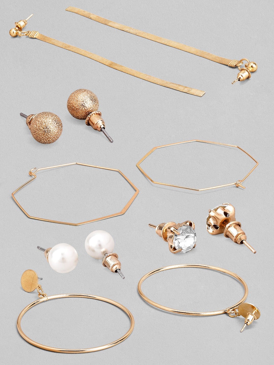 Tokyo Talkies X Rubans Set of 6 Gold Plated Studs, Hoop Earring And Shoulder Dusters Earrings