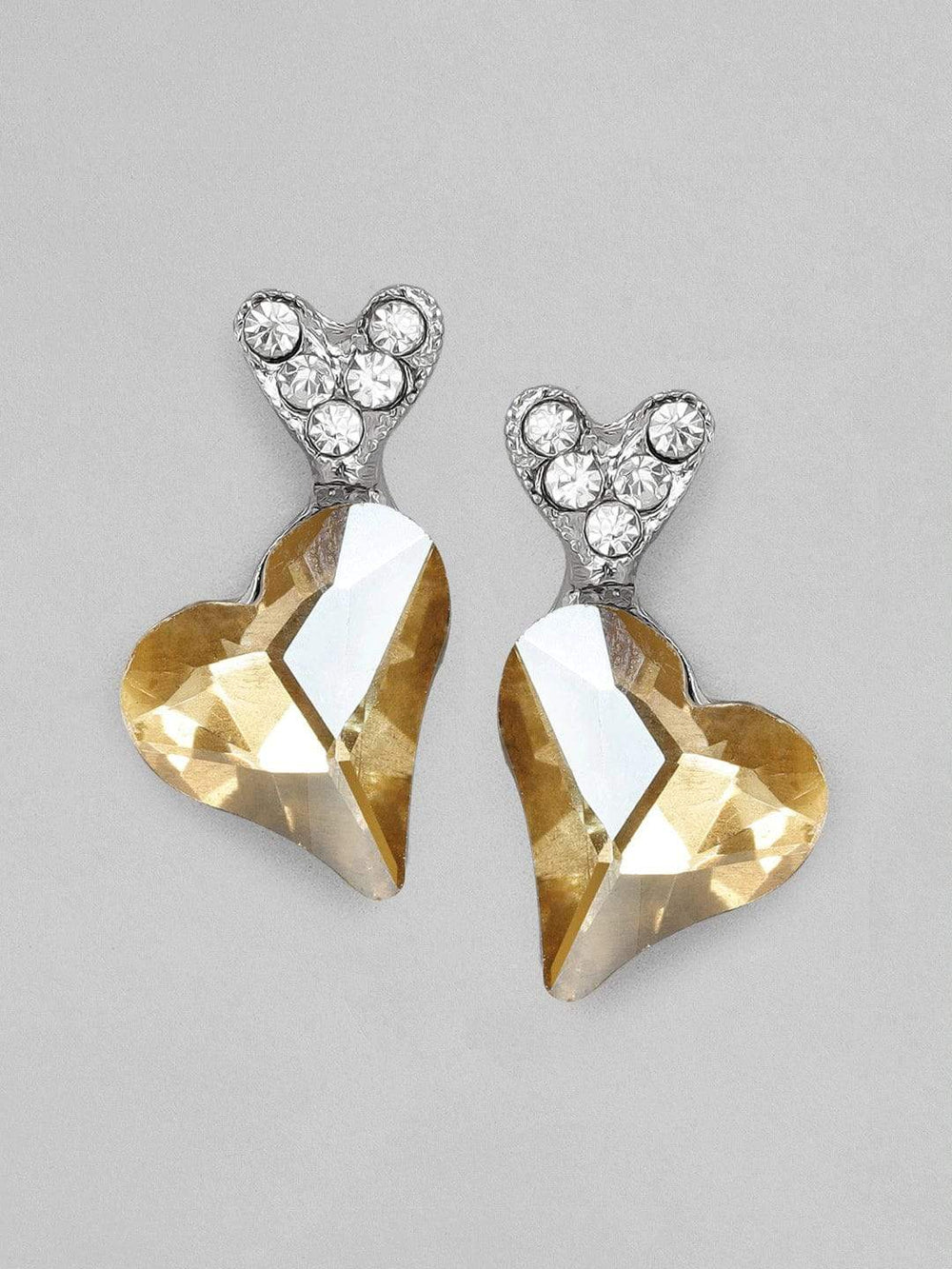 Tokyo Talkies X Rubans  Silver Plated Handcrafted Gold Stone Heart Shaped Stud Earrings Earrings