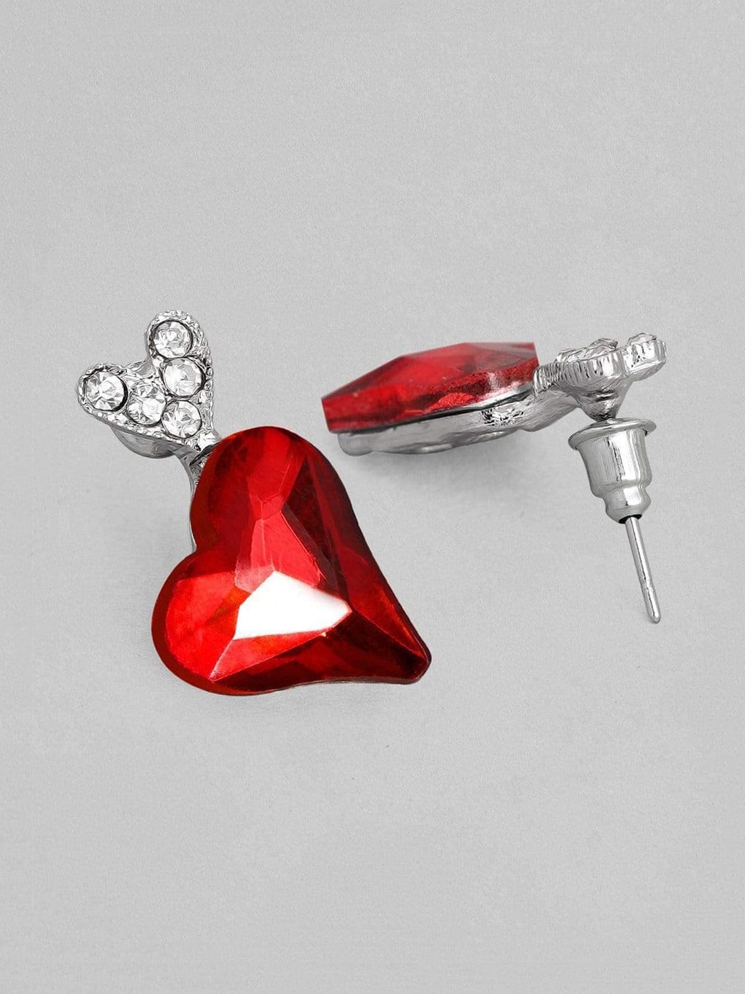 Tokyo Talkies X Rubans  Silver Plated Handcrafted Red Stone Heart Shaped Stud Earrings Earrings