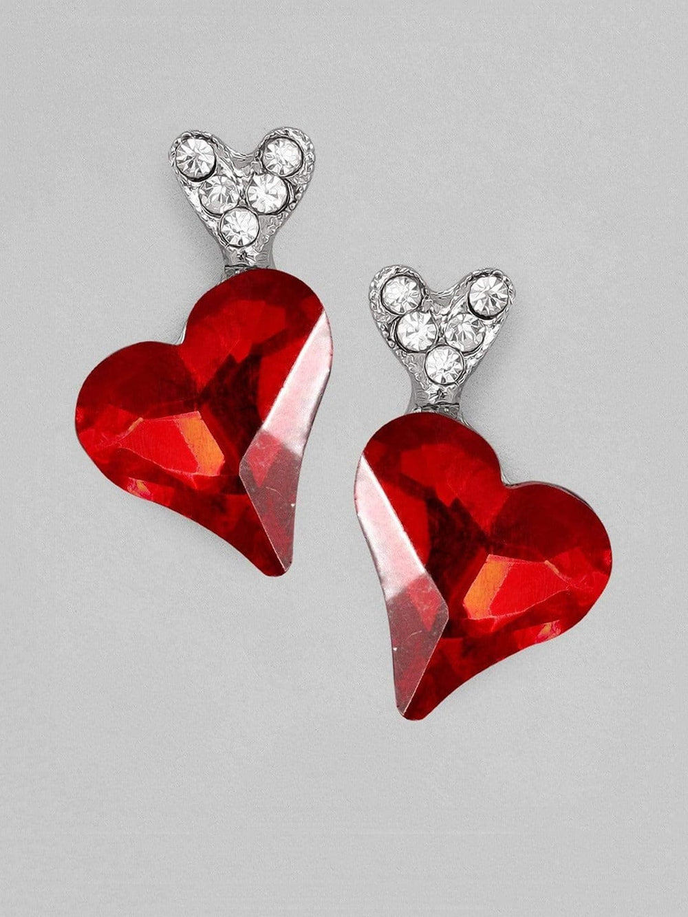 Tokyo Talkies X Rubans  Silver Plated Handcrafted Red Stone Heart Shaped Stud Earrings Earrings