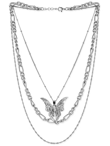 rubans Silver Plated Layered Party Wear Necklace. Chain & Necklaces