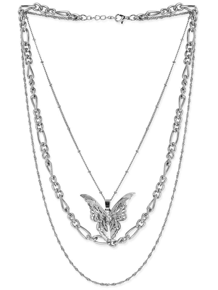 Tokyo Talkies X rubans Silver Plated Layered Party Wear Necklace. Chain & Necklaces