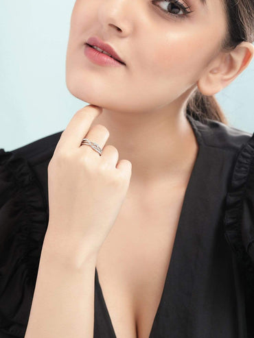 Rubans Silver Toned Handcrafted Zircon Finger Ring Rings